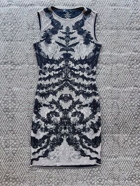 Alexander McQueen Lace Sheath Dress Medium Black Nude Sleeveless Cocktail